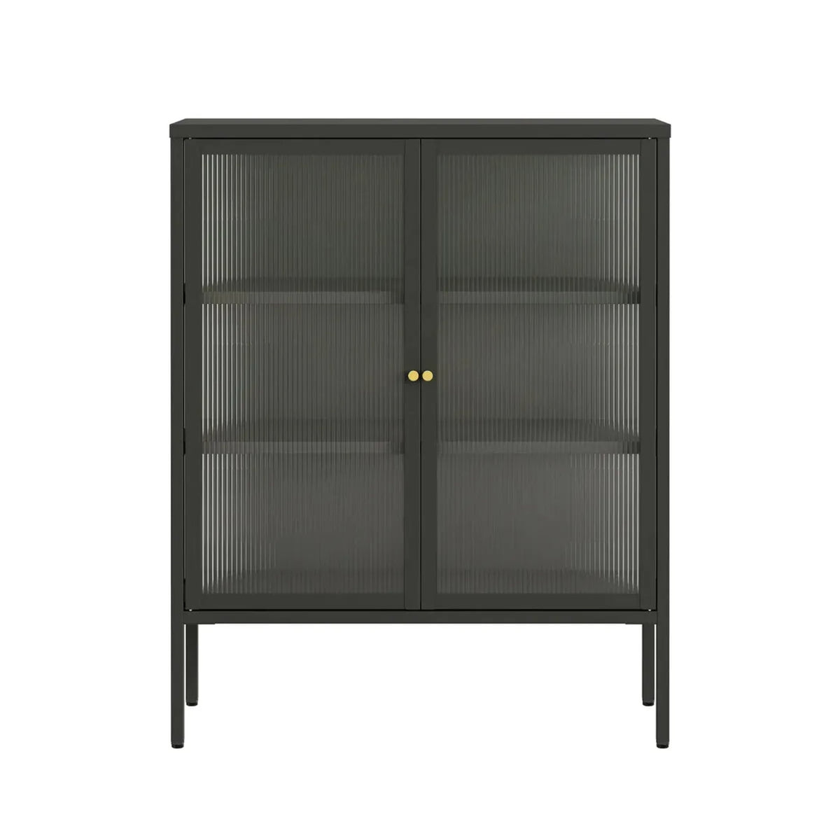 Ashford Metal and Fluted Glass Door Cabinet #colour_black