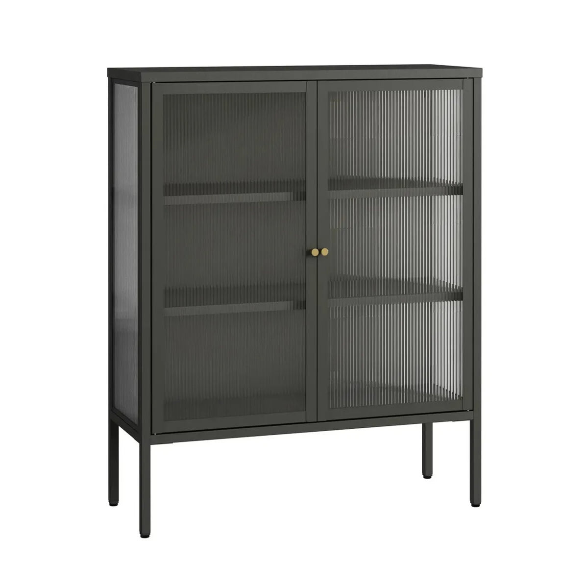 Ashford Metal and Fluted Glass Door Cabinet #colour_black