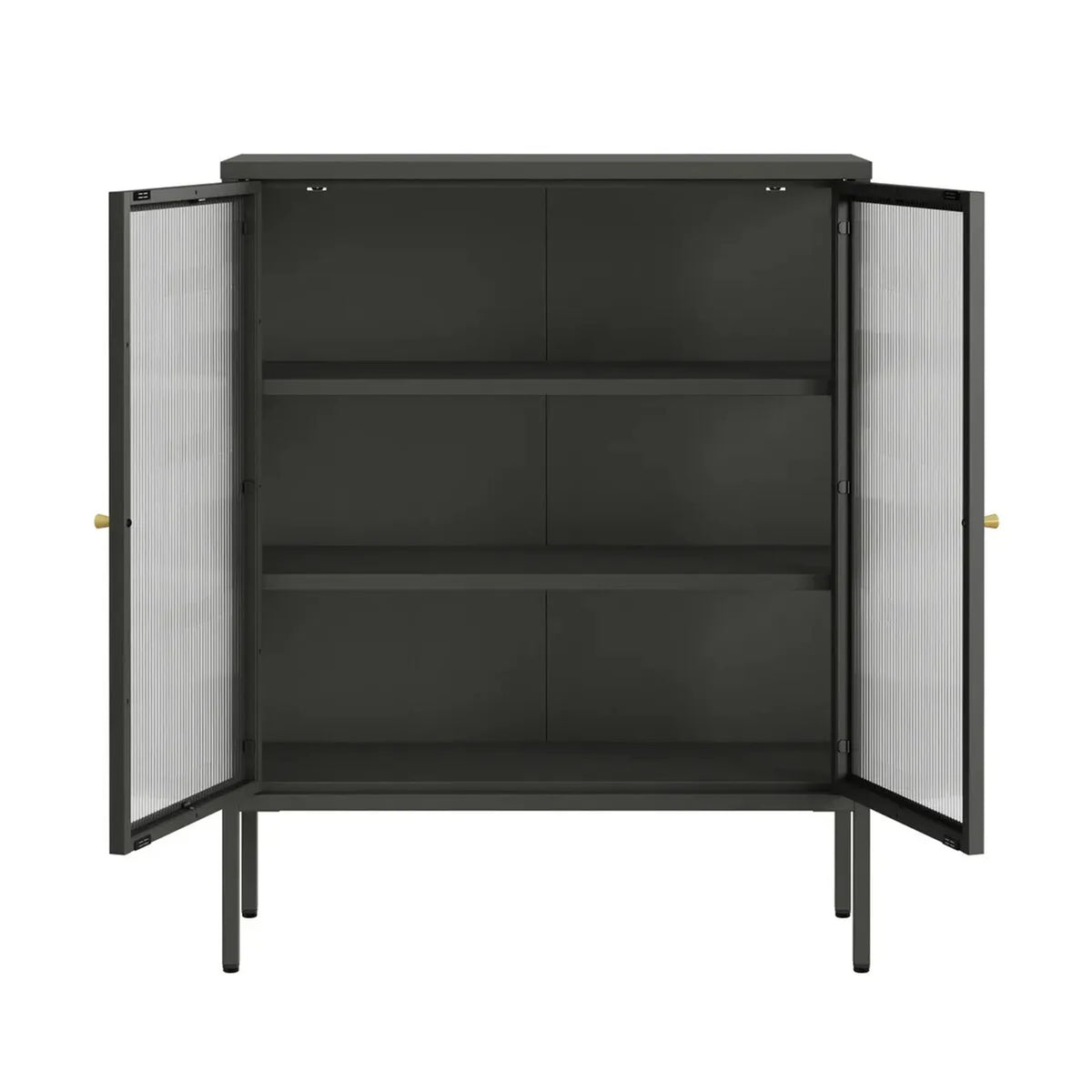 Ashford Metal and Fluted Glass Door Cabinet #colour_black