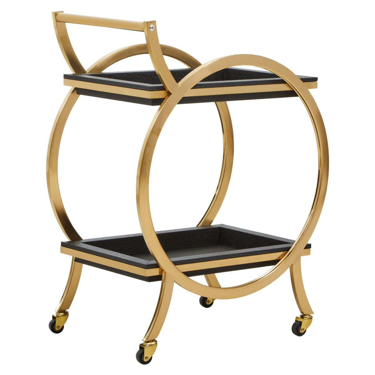 Laguna Gold and Black Shagreen Effect Two Tier Serving Trolley