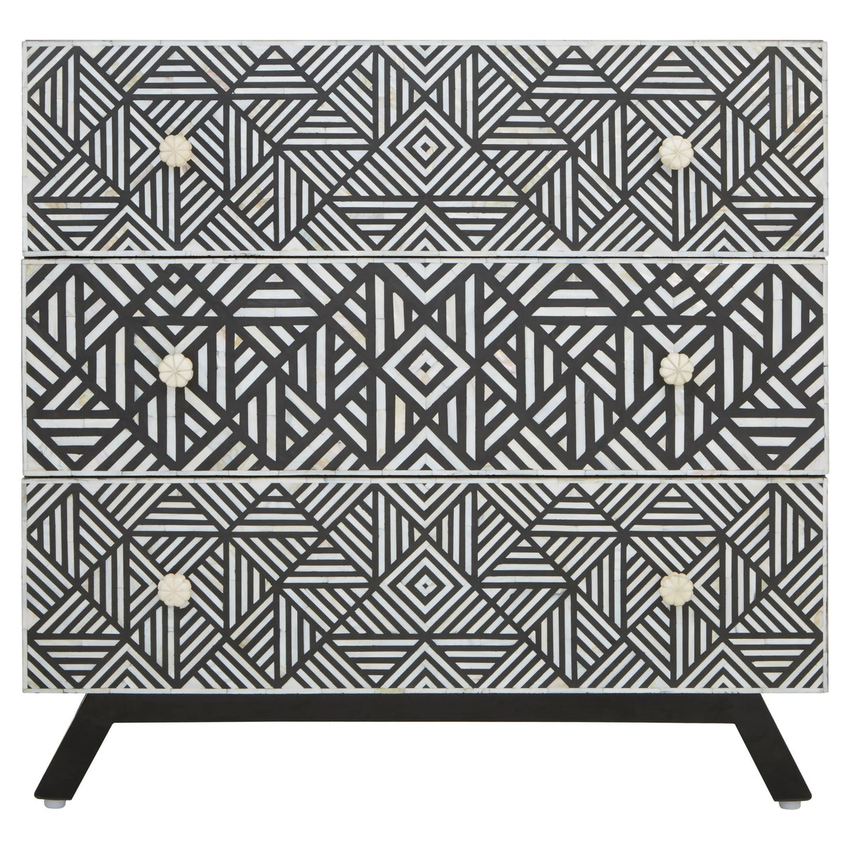 Porto Black and Mother of Pearl Chest of 3 Drawers