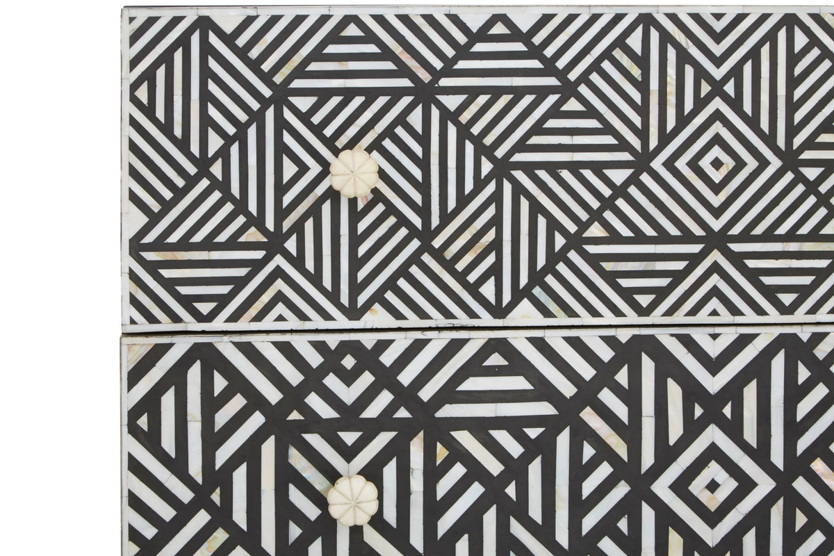 Porto Black and Mother of Pearl Chest of 3 Drawers