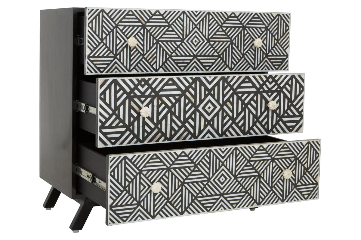 Porto Black and Mother of Pearl Chest of 3 Drawers