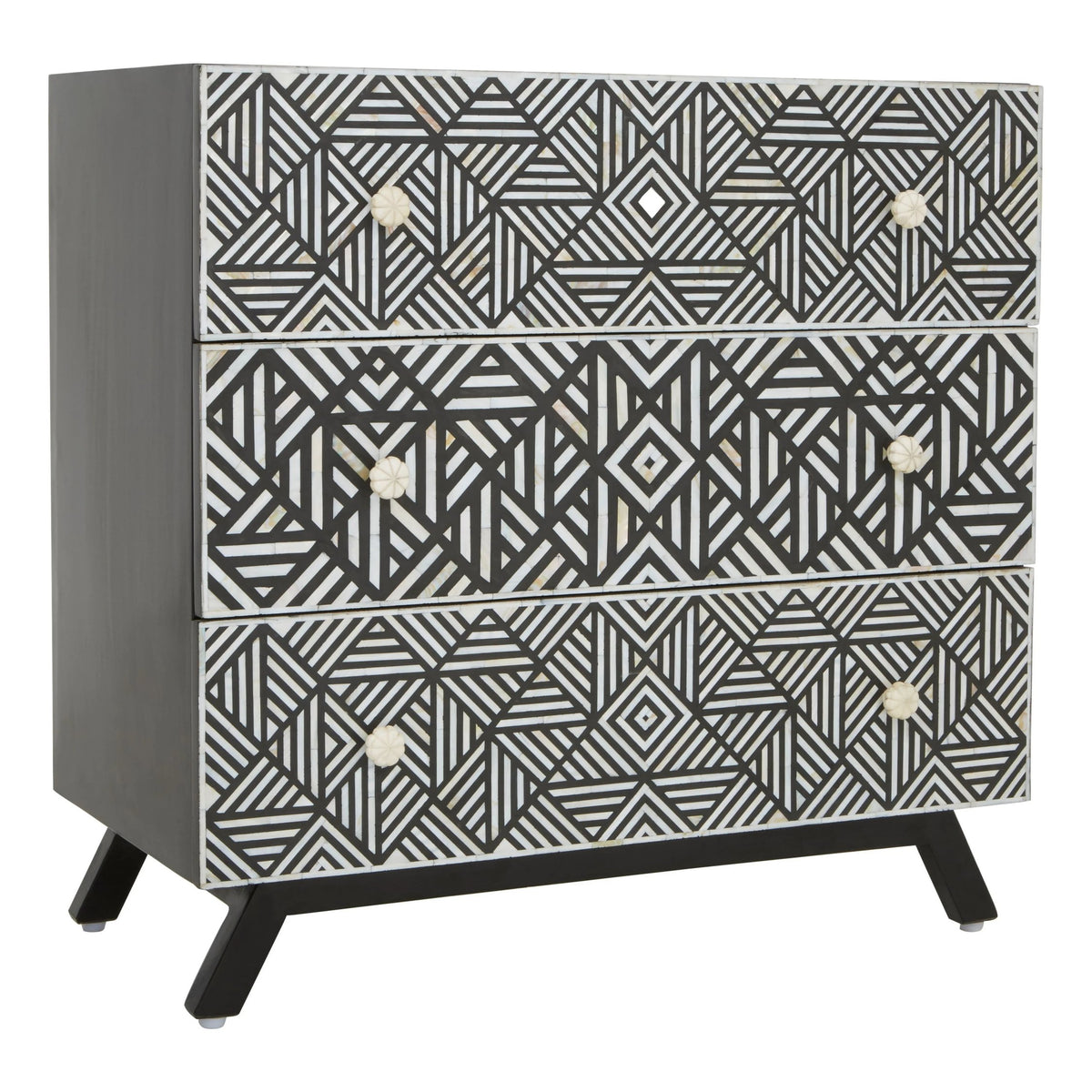 Porto Black and Mother of Pearl Chest of 3 Drawers
