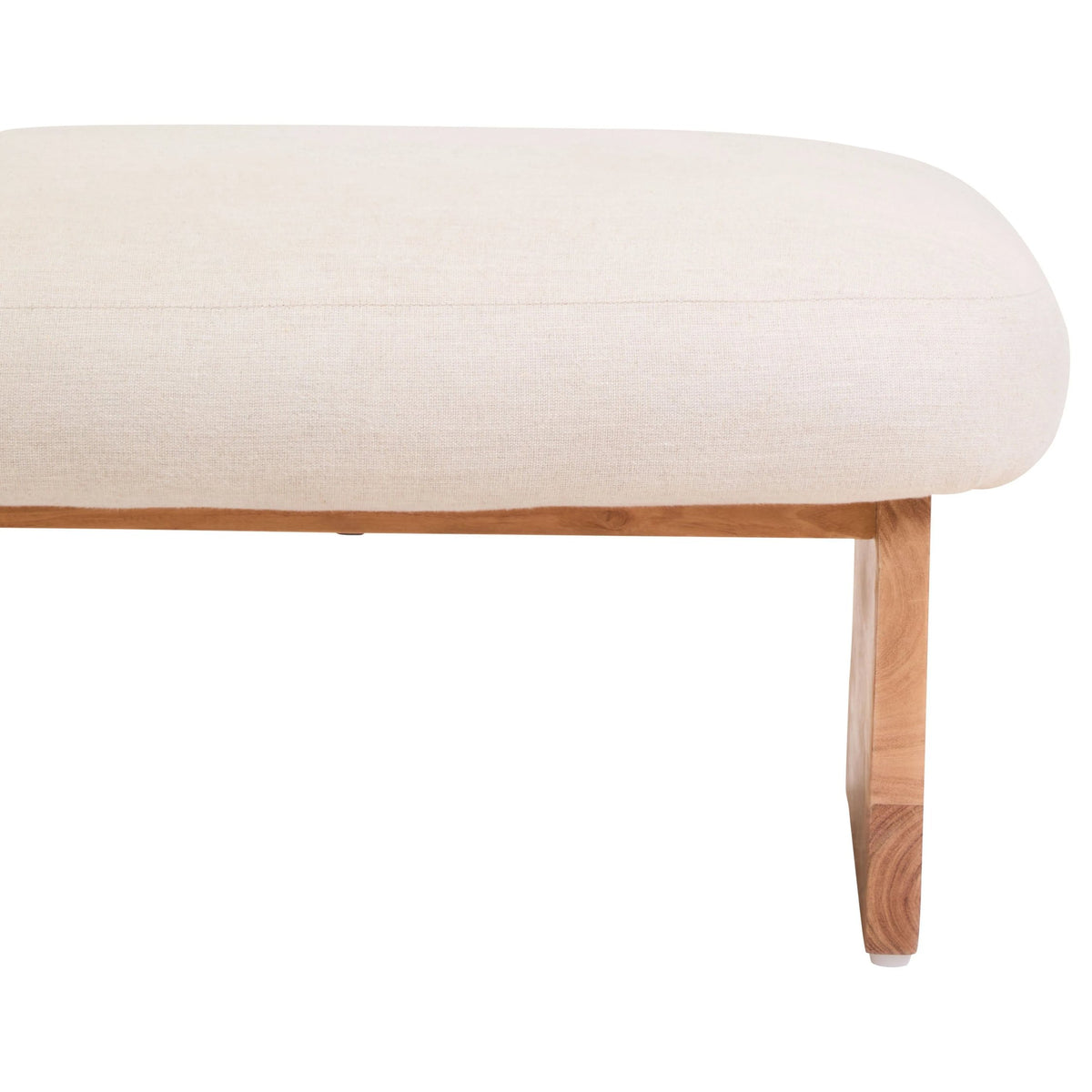 Notting Cream Linen Textured Footstool with Wood Base