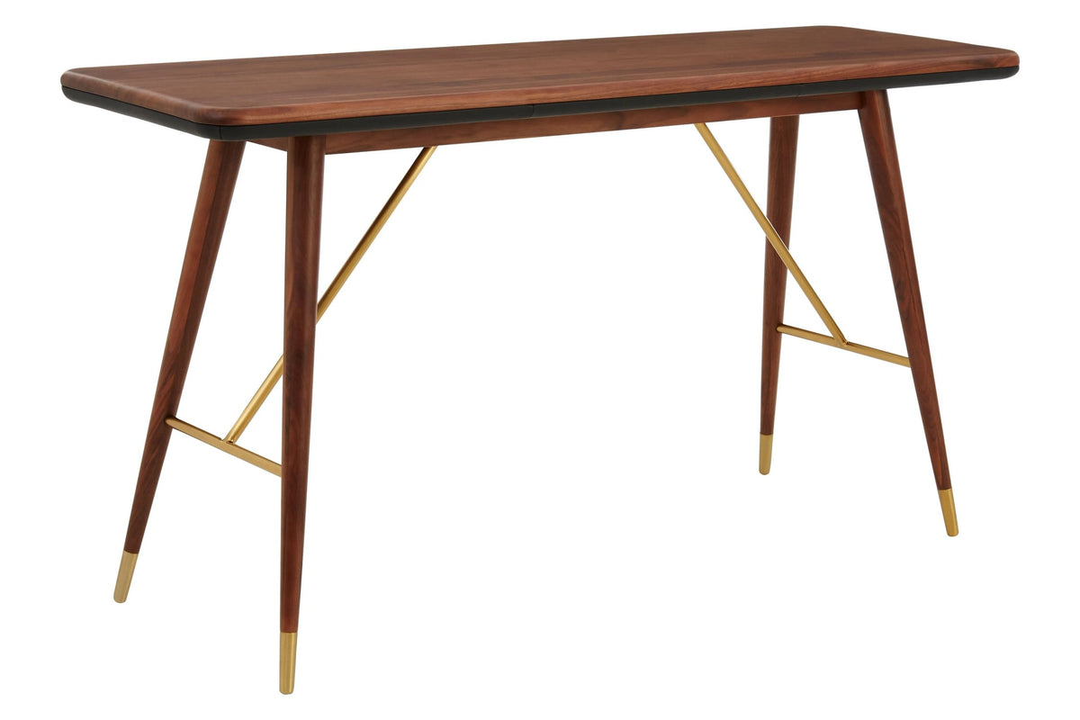 Hudson Walnut Wood Console Table with Leather Trim