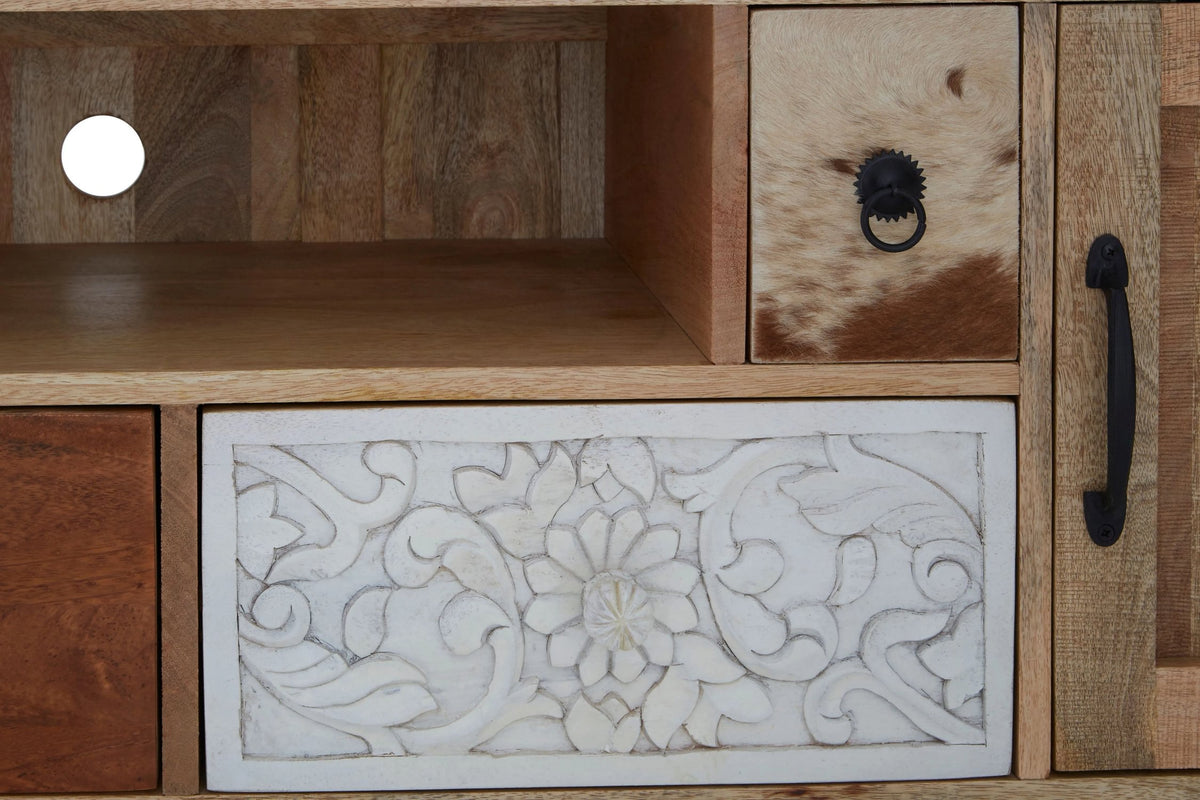 Bolton Mango Wood and Leather Media Unit