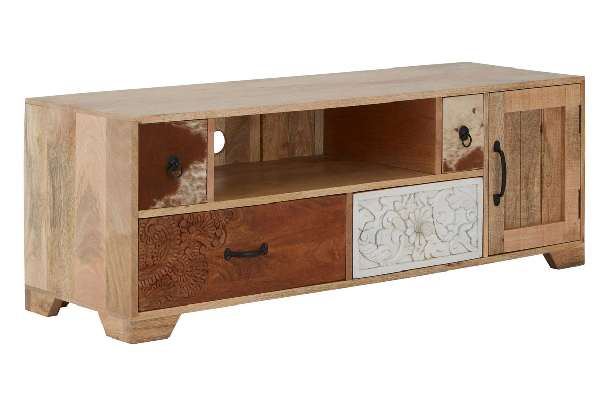 Bolton Mango Wood and Leather Media Unit