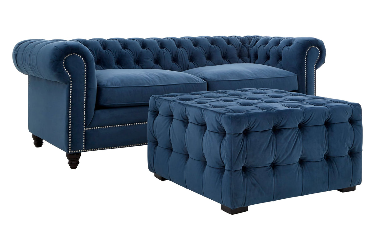 Seville Midnight Blue Velvet 3 Seater Chesterfield Sofa