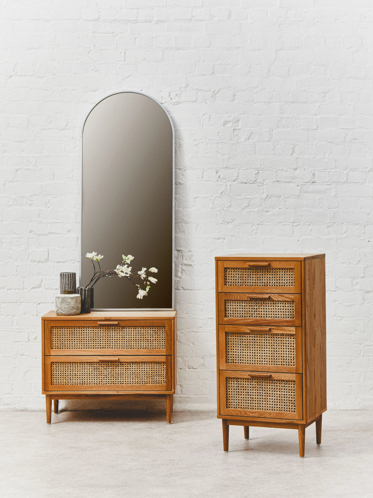 Cannes Rattan and Oak Wood Chest of Four Drawers