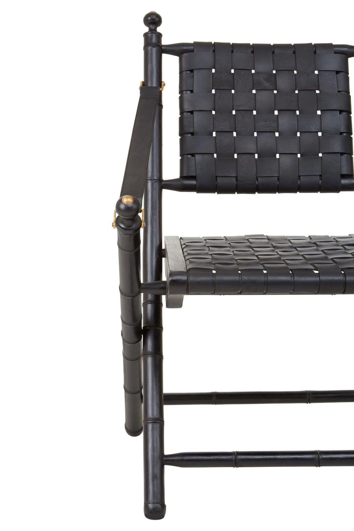 Seville Woven Leather and Teak Wood Chair #colour_black