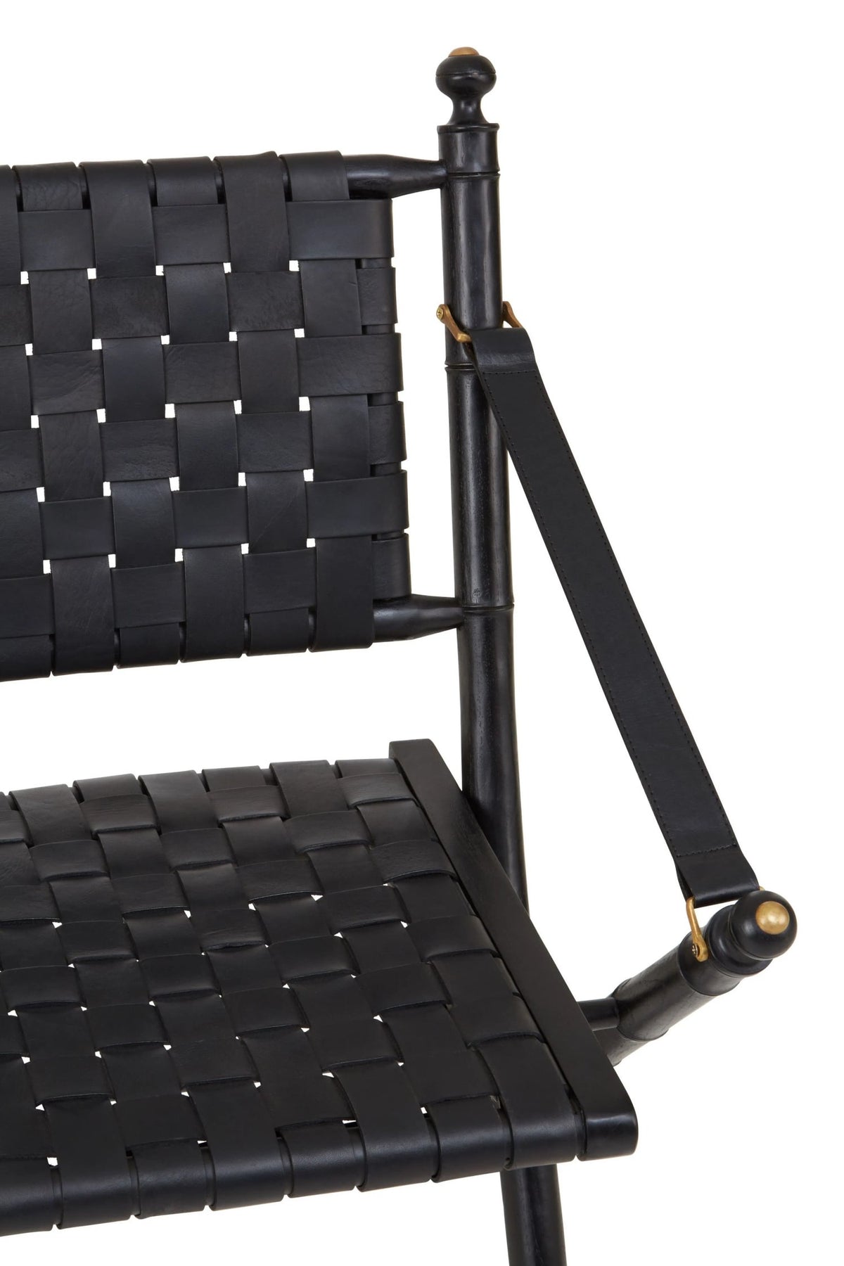 Seville Woven Leather and Teak Wood Chair #colour_black