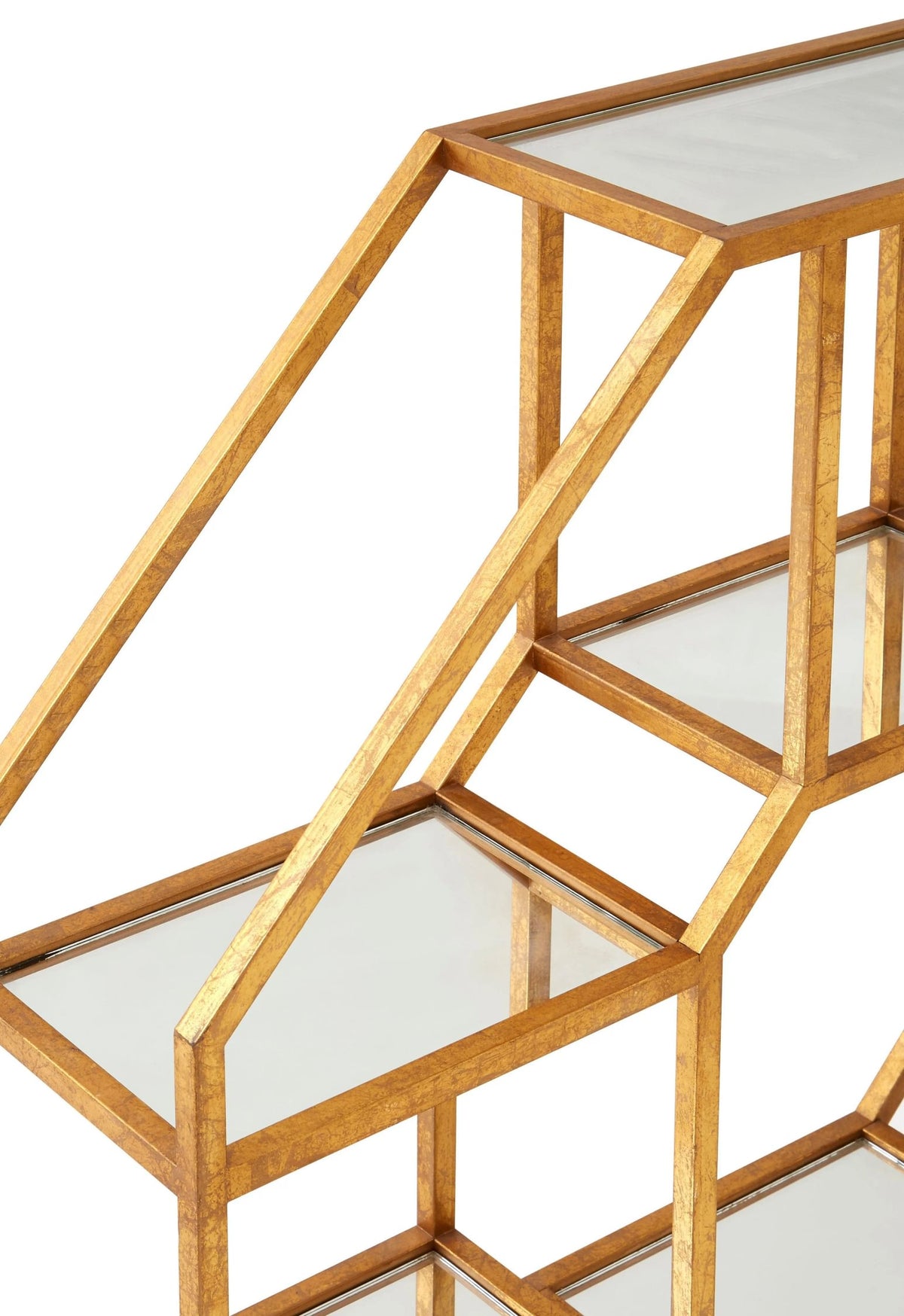 Winchester Antique Gold Finish Hexagon Mirrored Wall Shelf Unit