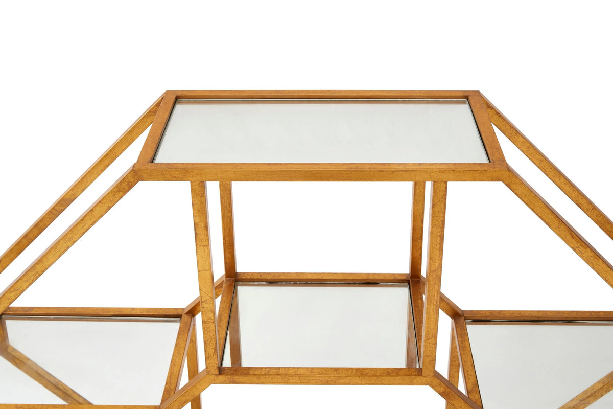 Winchester Antique Gold Finish Hexagon Mirrored Wall Shelf Unit