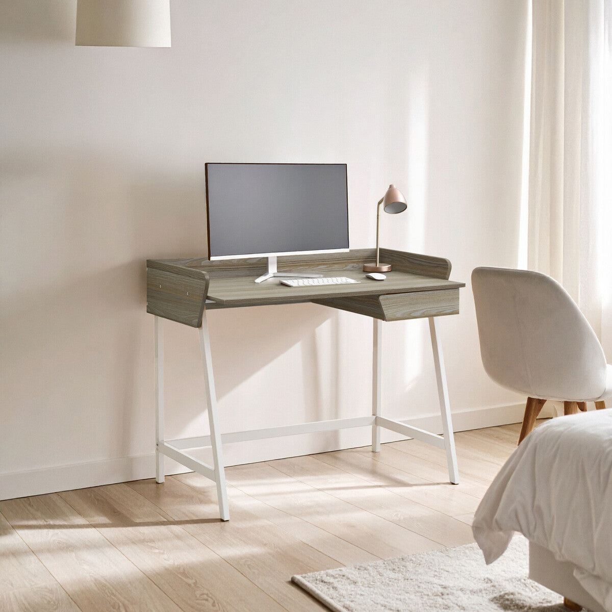 Penzance Light Oak Veneer Desk with 1 Drawer