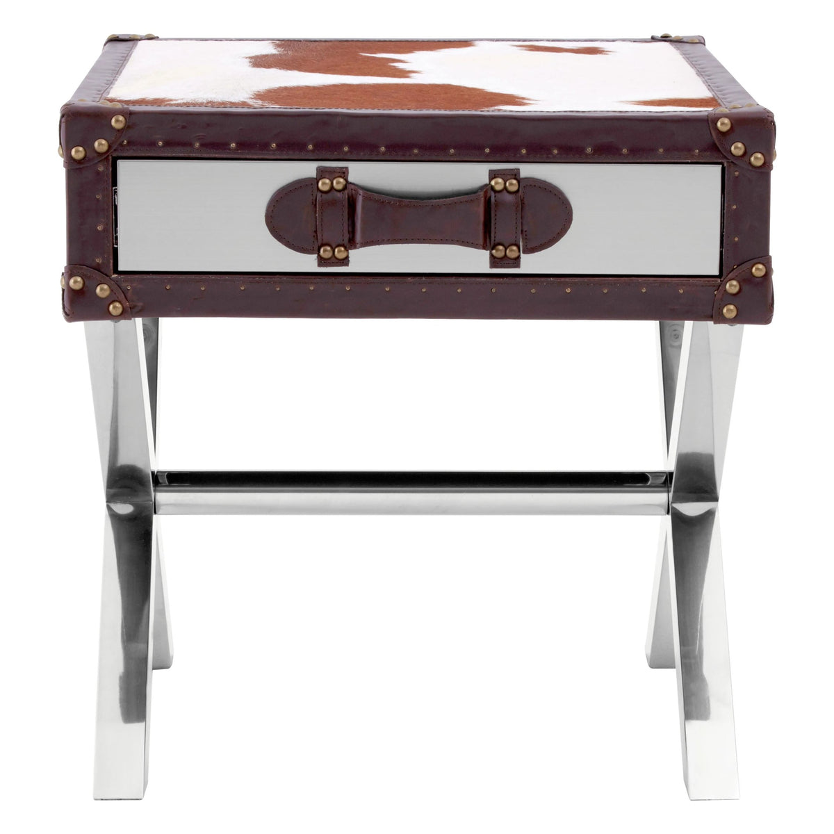 Vienna Hair On Leather Side Table #colour_brown-white