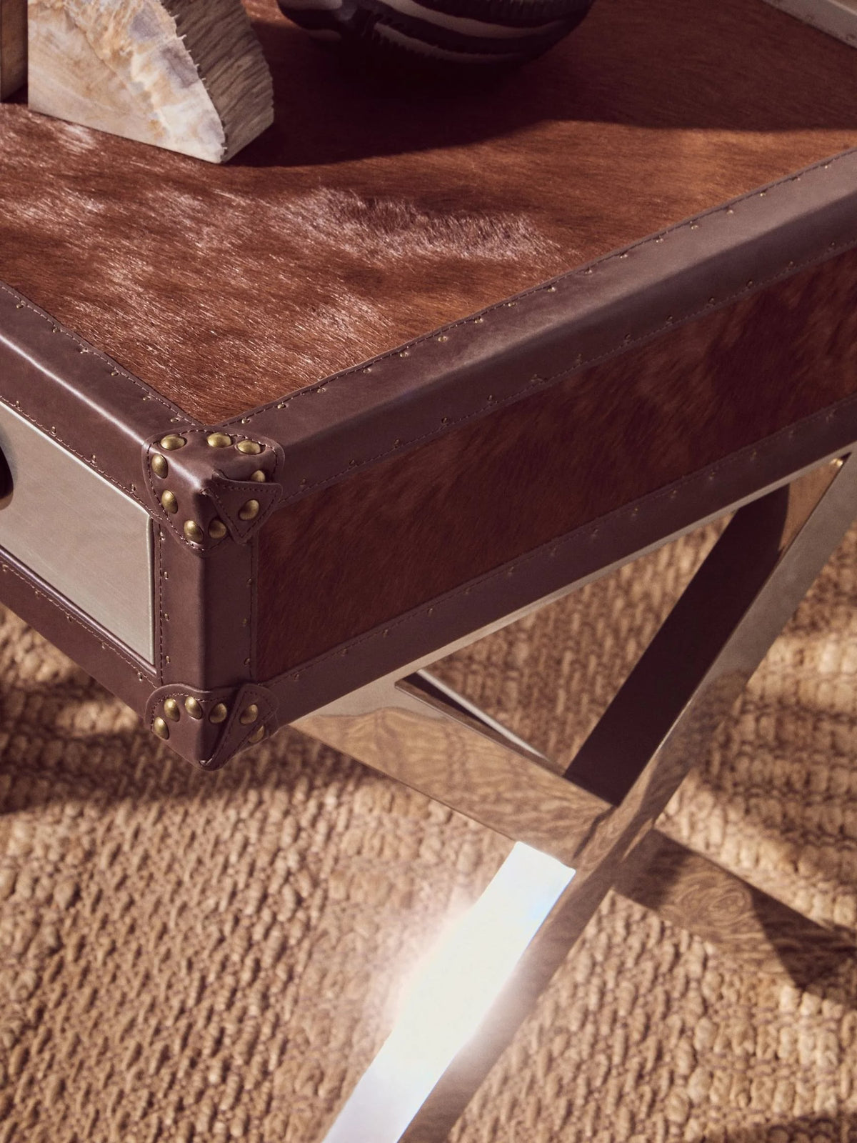 Vienna Hair On Leather Side Table #colour_brown-white
