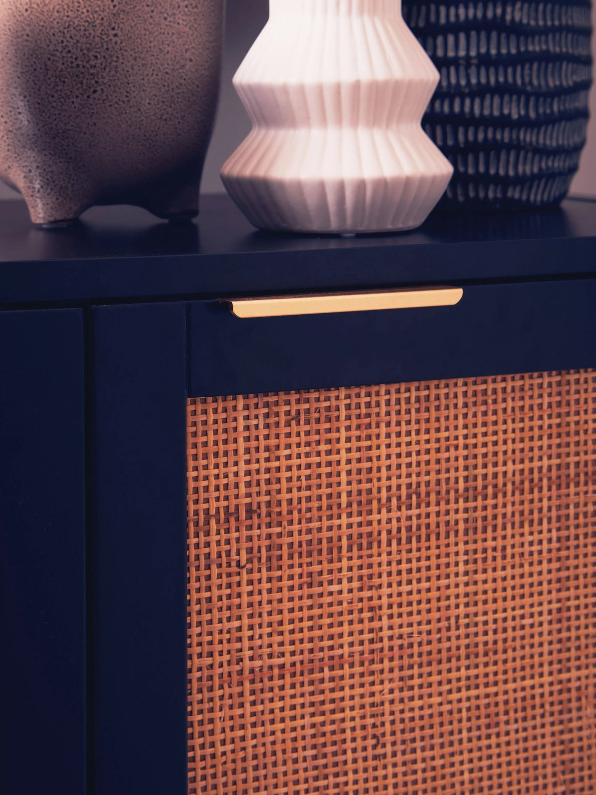 Como Black Finish and Rattan Two Door Side Cabinet