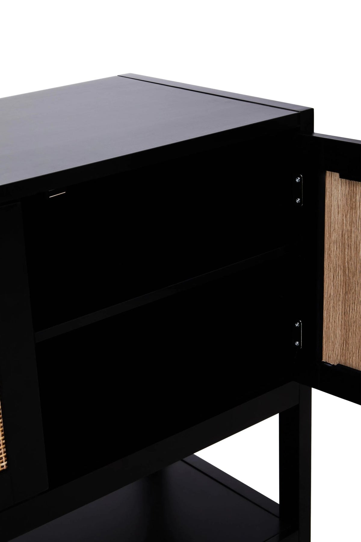 Como Black Finish and Rattan Two Door Side Cabinet