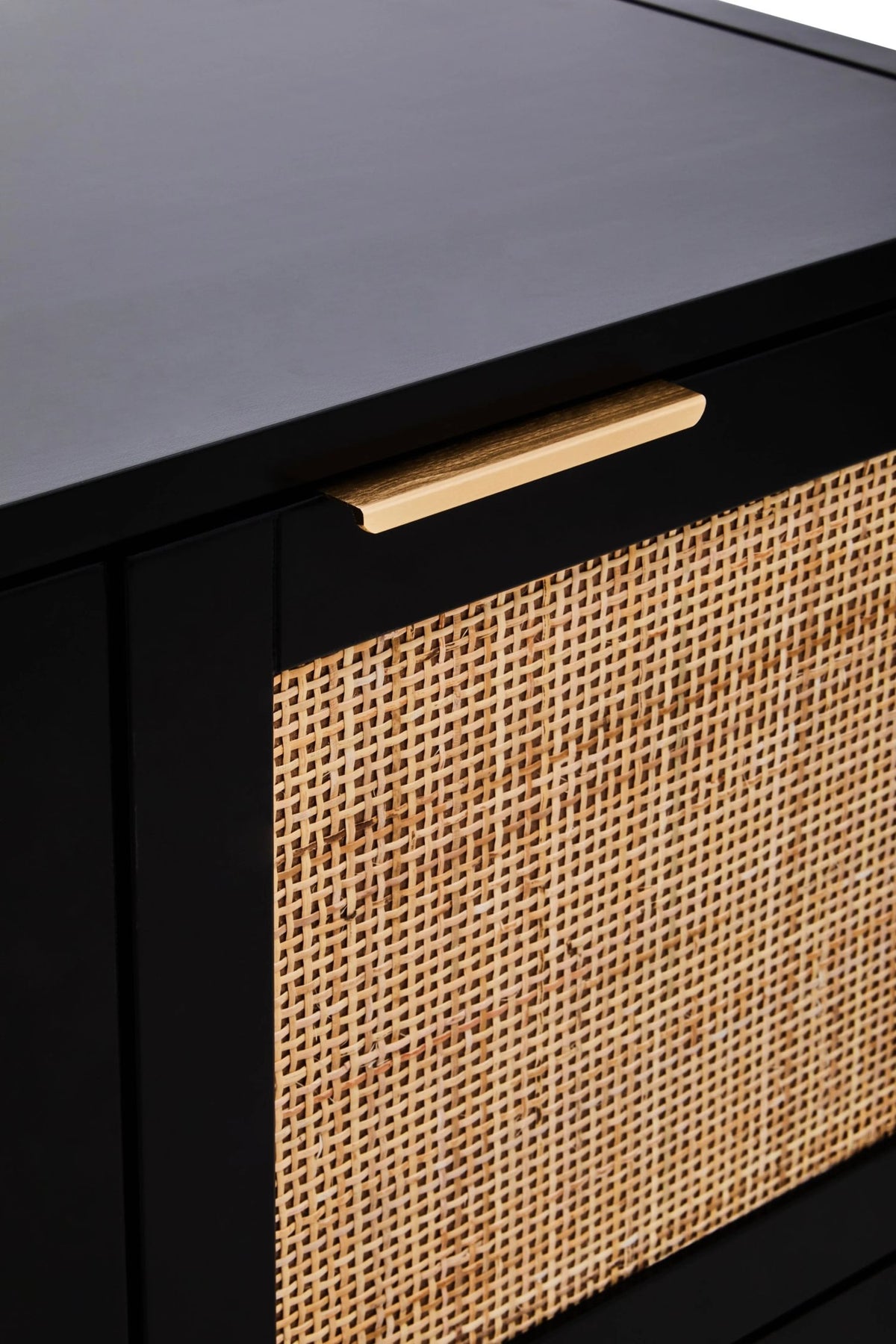 Como Black Finish and Rattan Two Door Side Cabinet