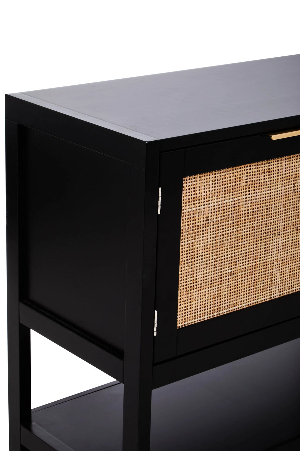 Como Black Finish and Rattan Two Door Side Cabinet