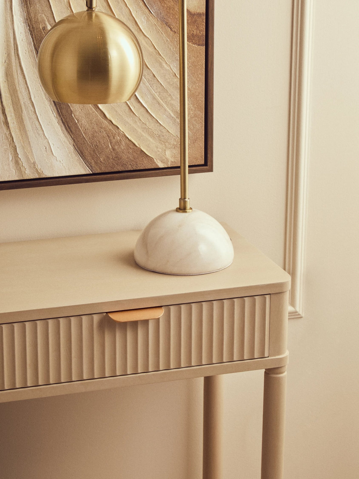 Savoy Two Drawer Reed Detail Taupe Wooden Console Table
