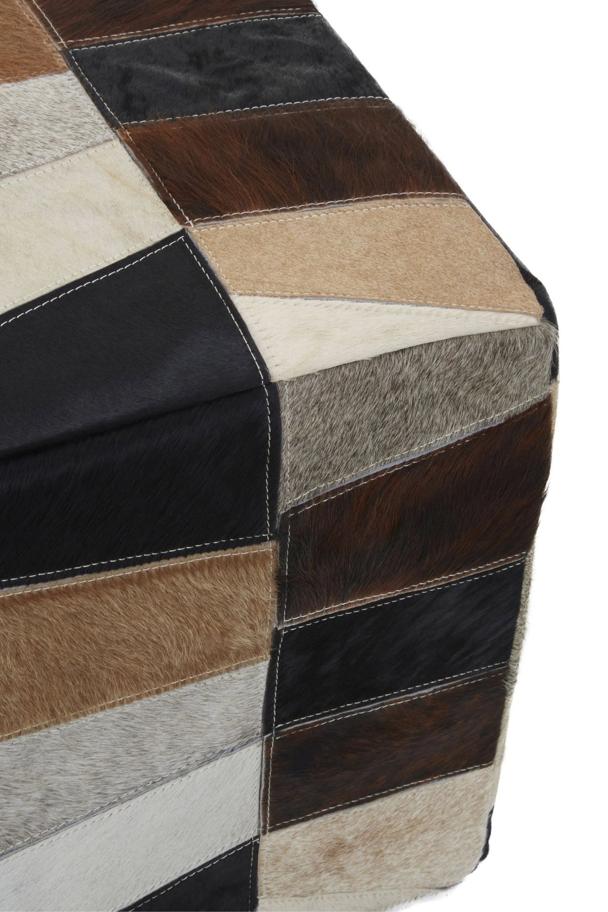 Wareham Natural Colourblock Hair On Leather Pouffe
