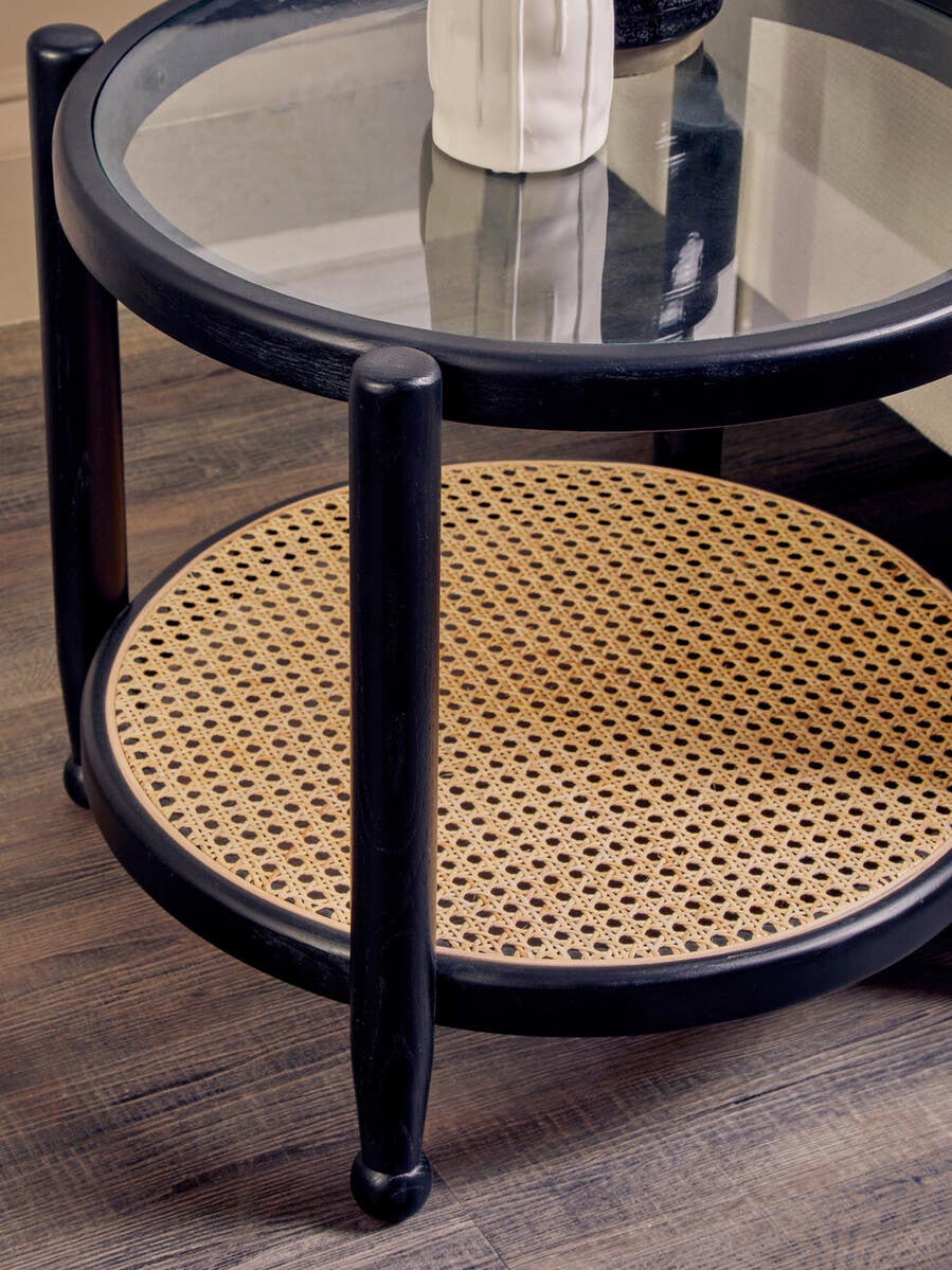 Stirling Rattan and Glass Side Table