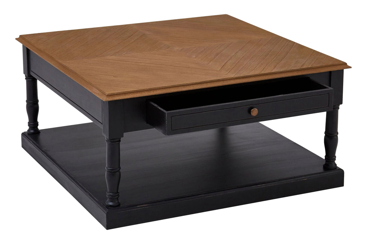 Stirling Black and Natural Wooden Coffee Table with Drawer