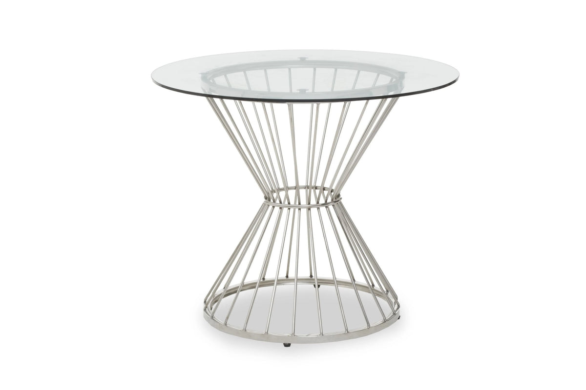 Boston Hourglass Dining Table with Clear Glass and Silver Base