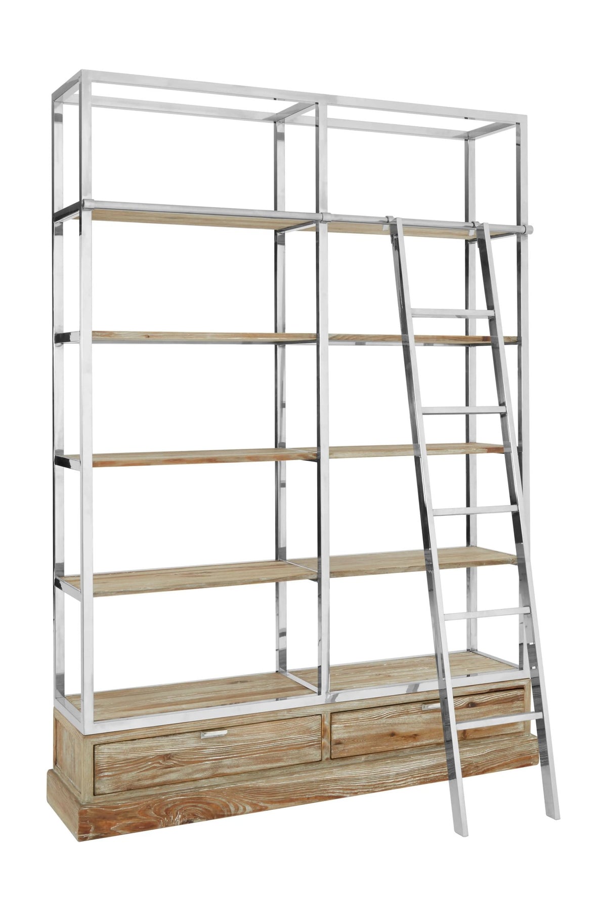 Notting White Wash Pine Wood Shelving Unit with Ladder