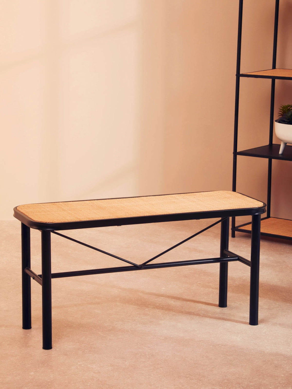 Porto Metal and Rattan Bench