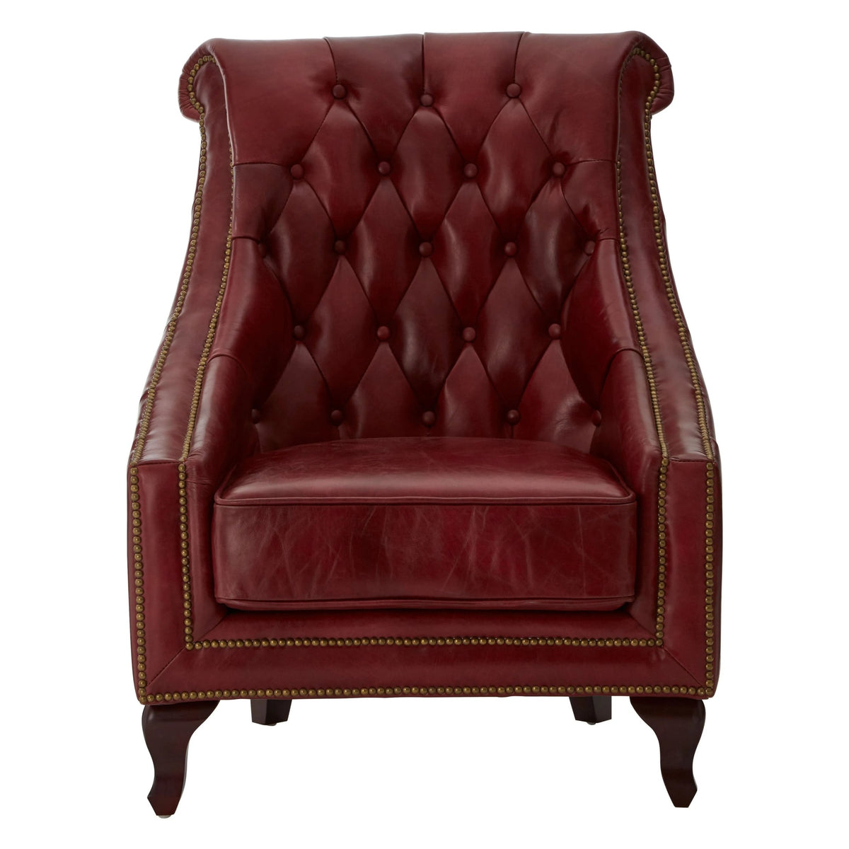 Verona Deep Red Leather Lounge Chair with Tufted Back (W75cm)