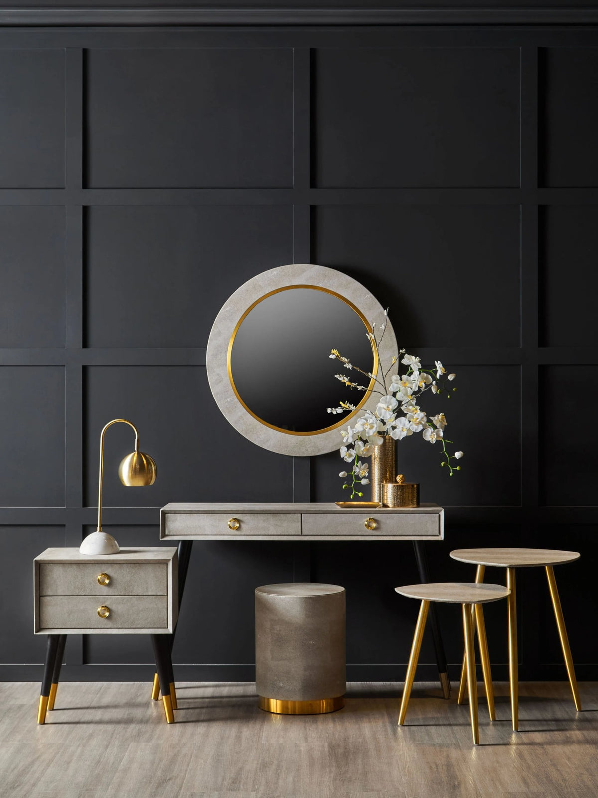 Portofino Shagreen Effect Round Stool and Side Table