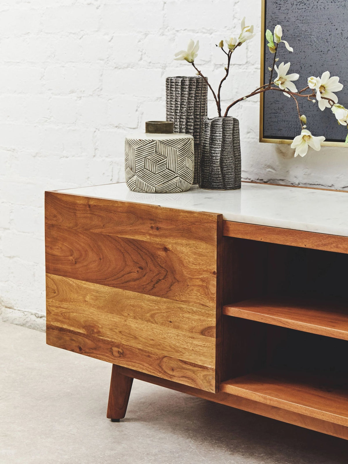 Richmond Acacia Wood and White Marble Media Unit