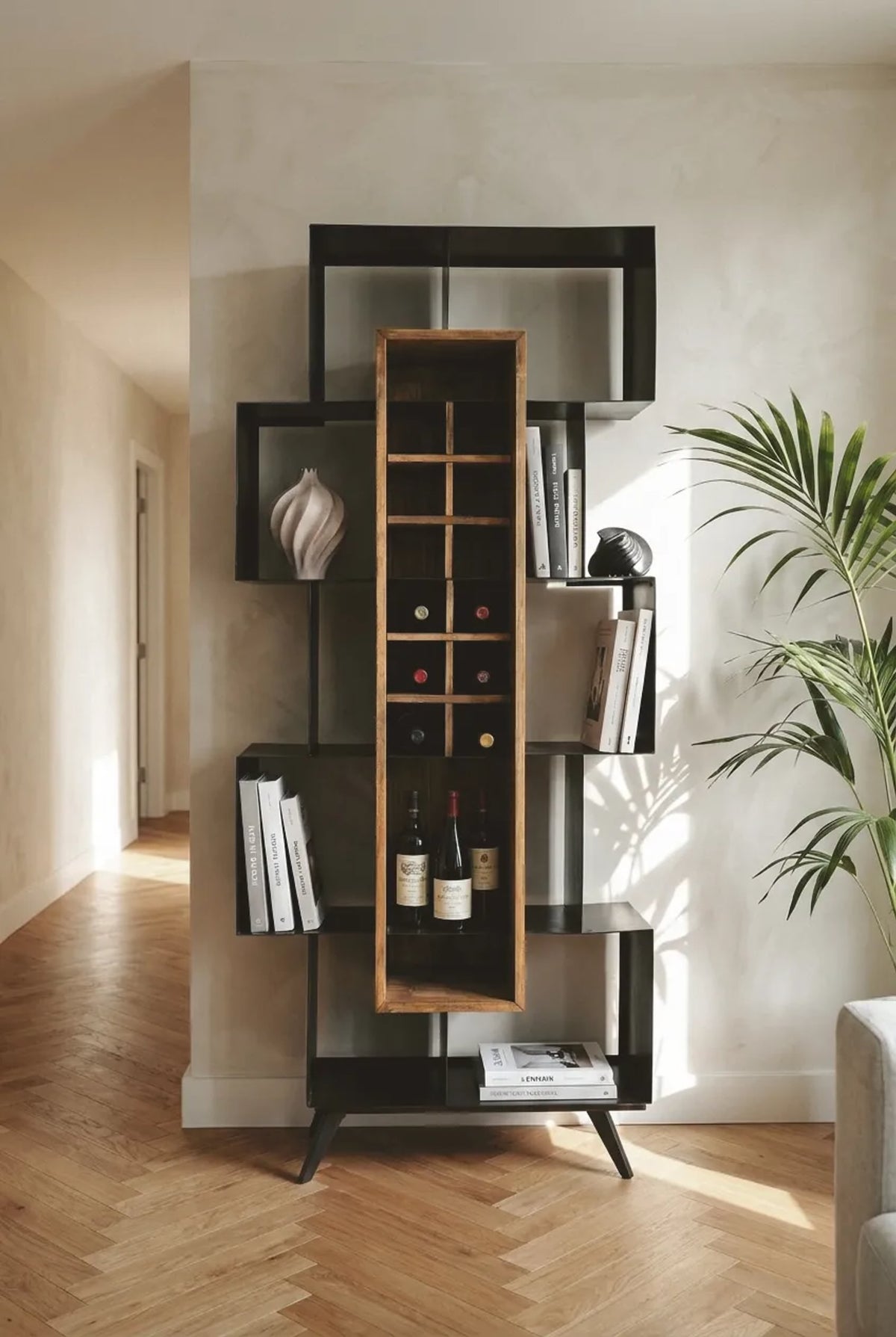 Siena Recycled Pine Wood Design Shelf Unit with Wine Storage