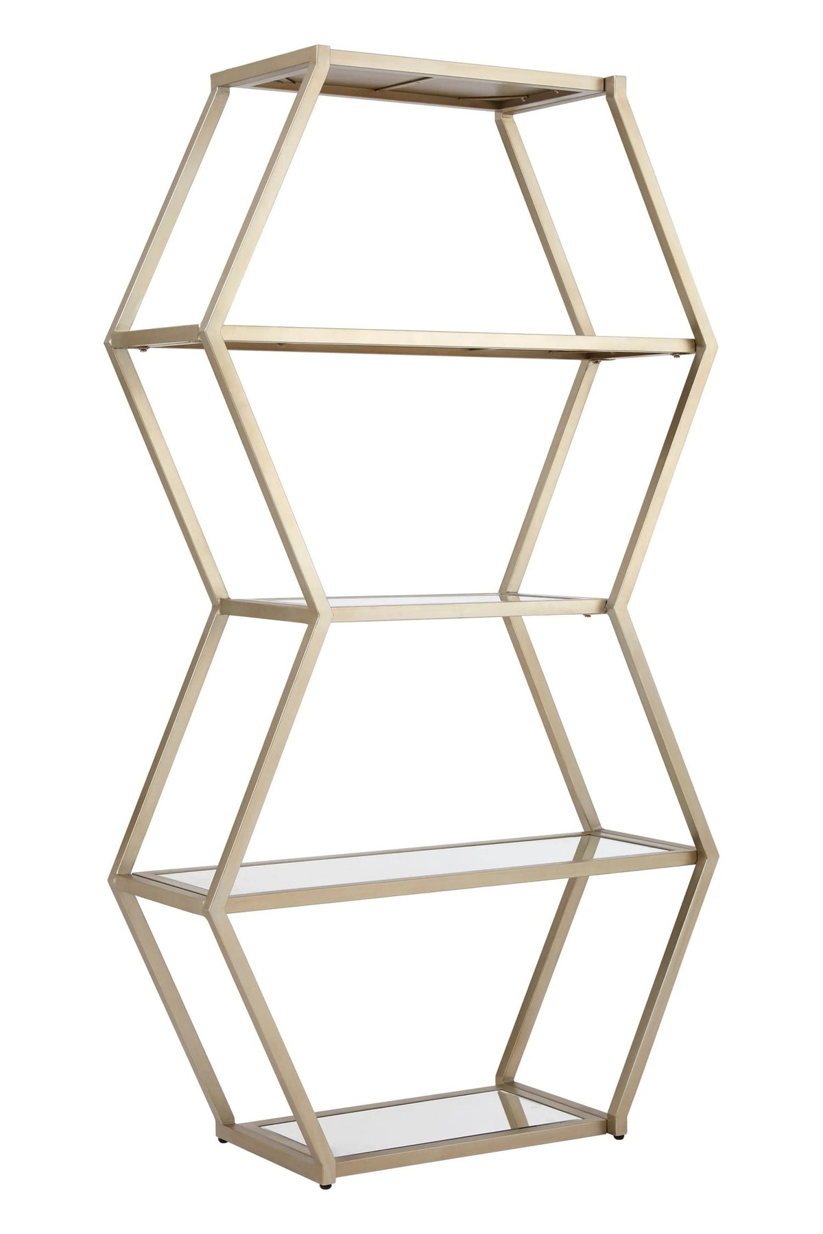 Marazion Champagne Finish Mirrored Stacked Hexagon Shelf Unit