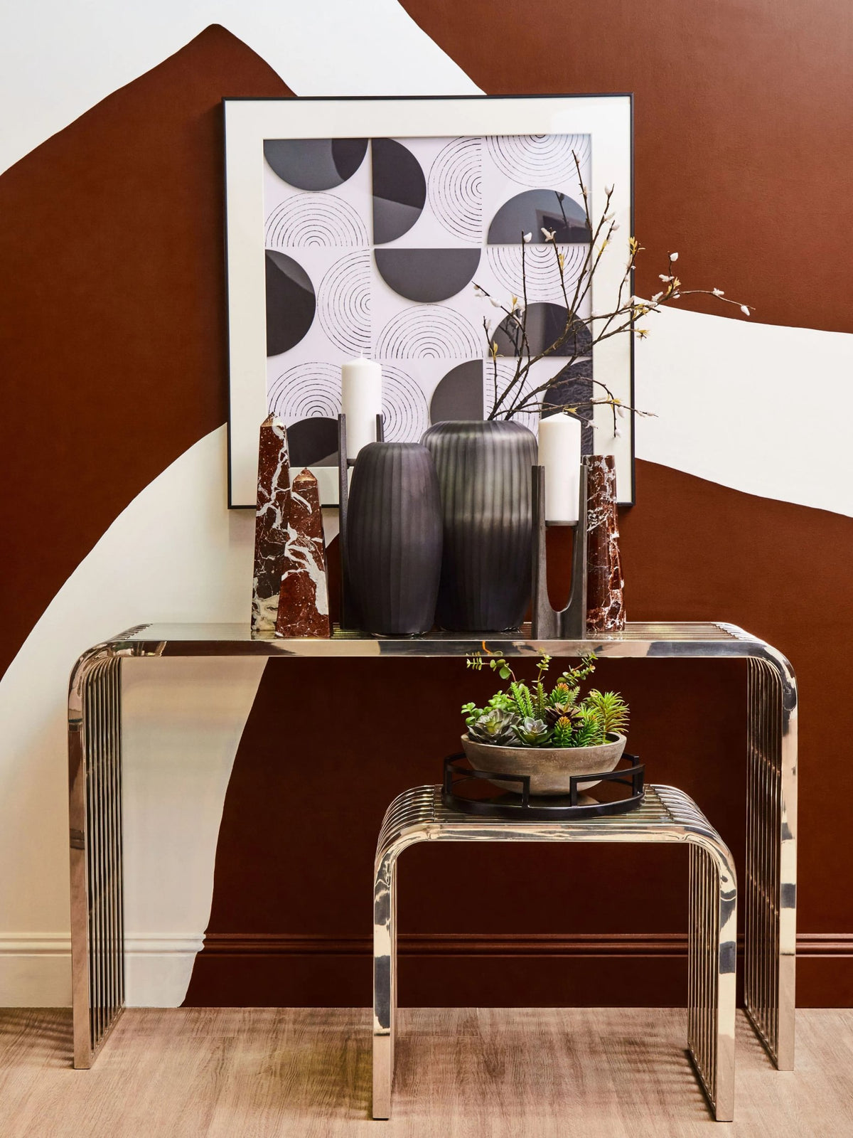 Valencia Slatted Console Table #colour_silver