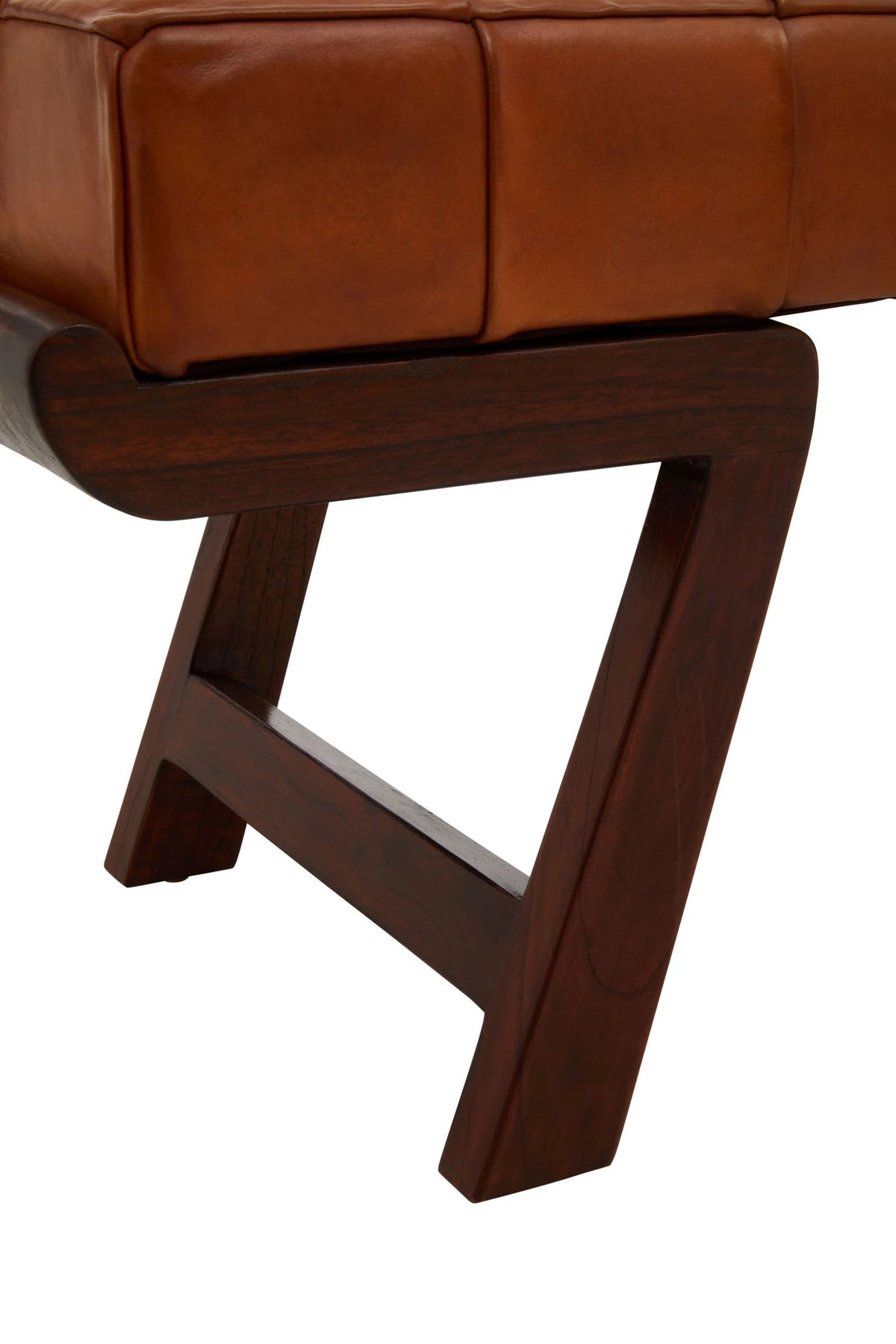 Carlton Brown Leather Bench with Cedar Wood Angular Base