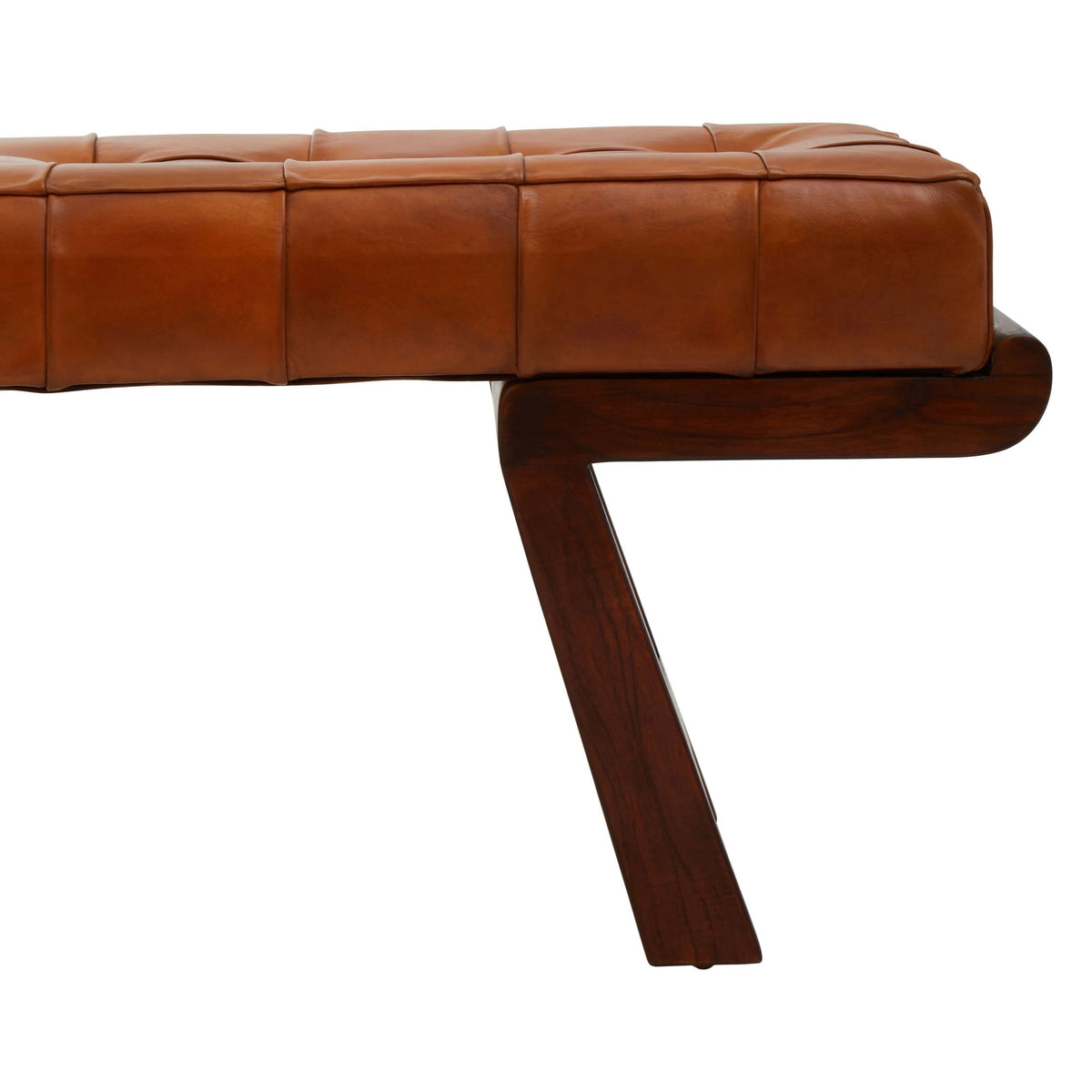 Carlton Brown Leather Bench with Cedar Wood Angular Base