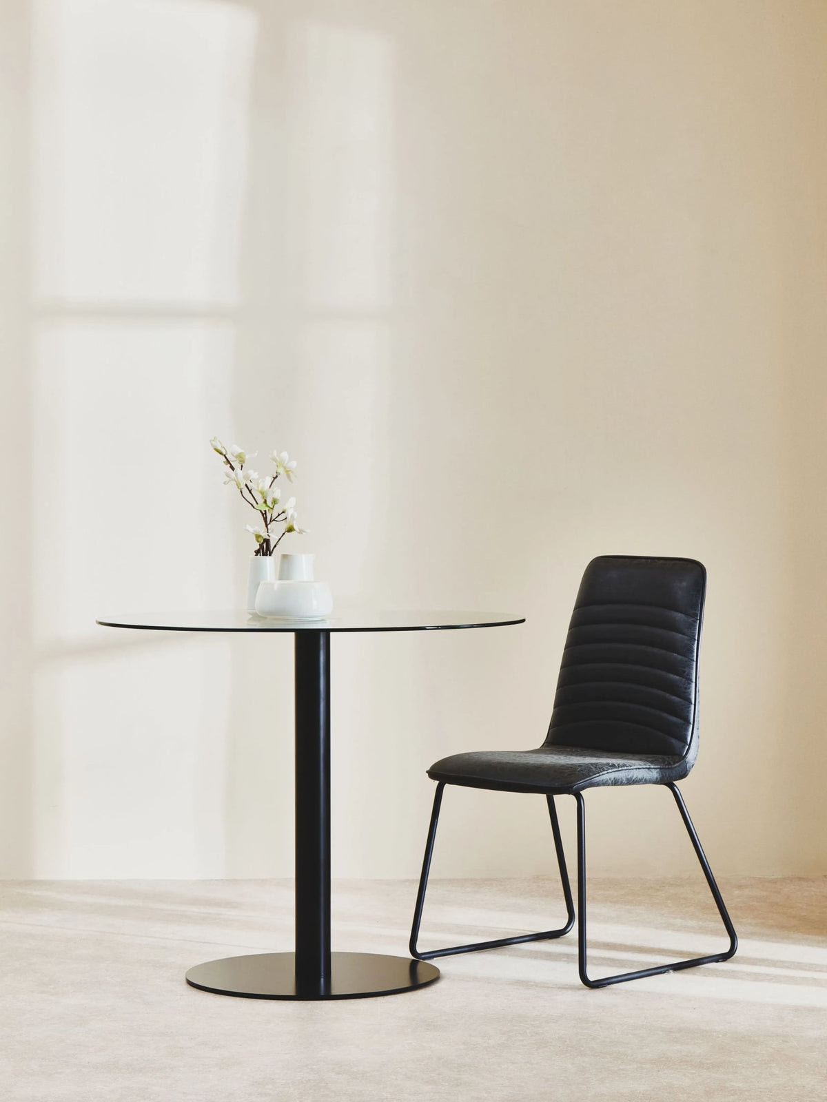 Halifax Round Glass and Matt Black Dining Table