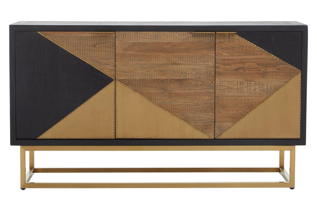 Milan Black and Natural Oak Wood Three Door Sideboard