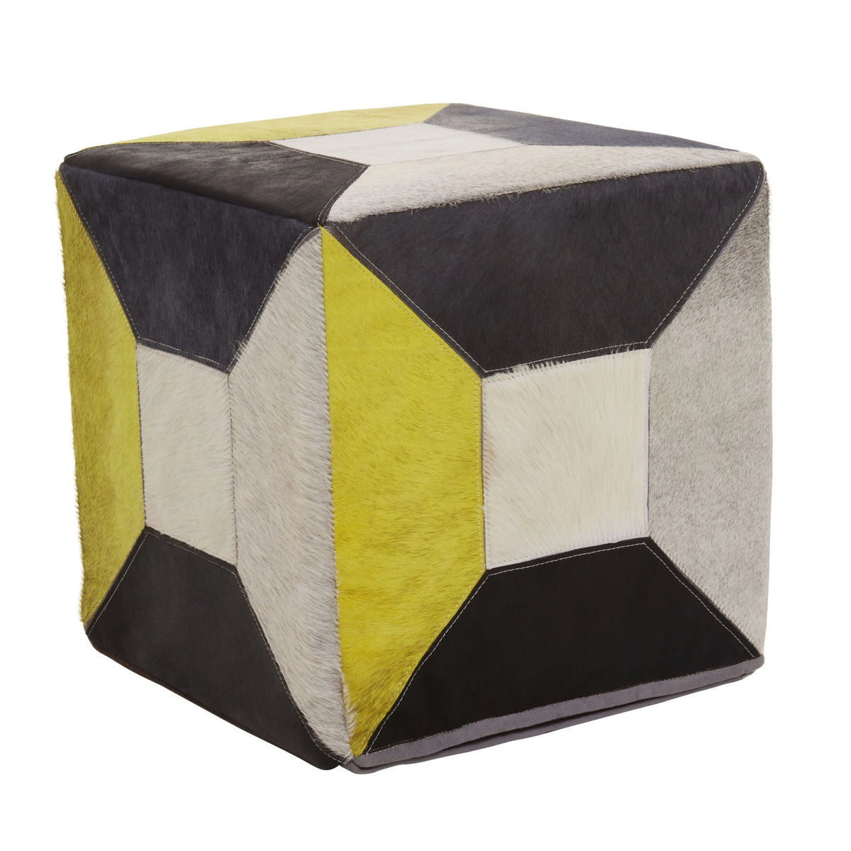 Wareham Geometric Design Hair On Leather Pouffe