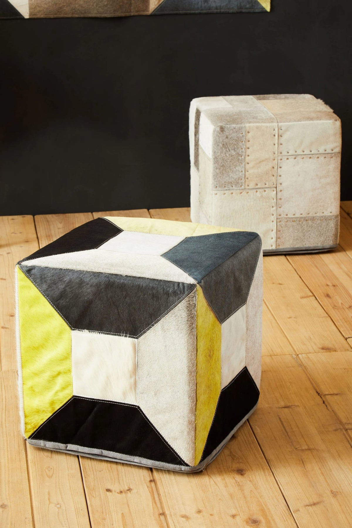 Wareham Geometric Design Hair On Leather Pouffe