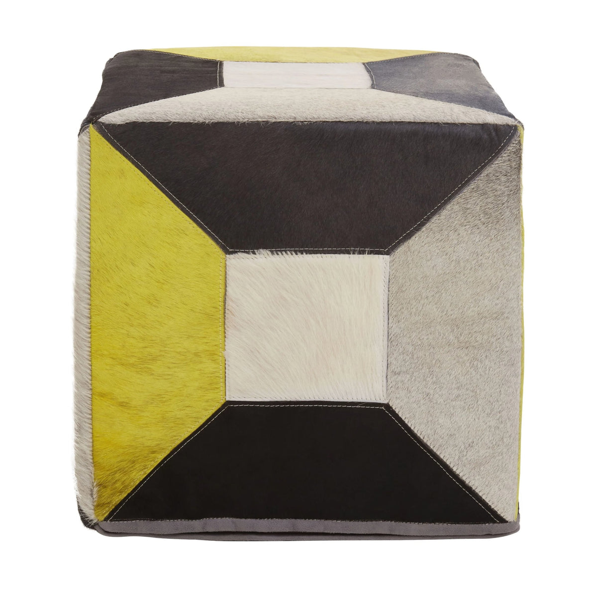 Wareham Geometric Design Hair On Leather Pouffe