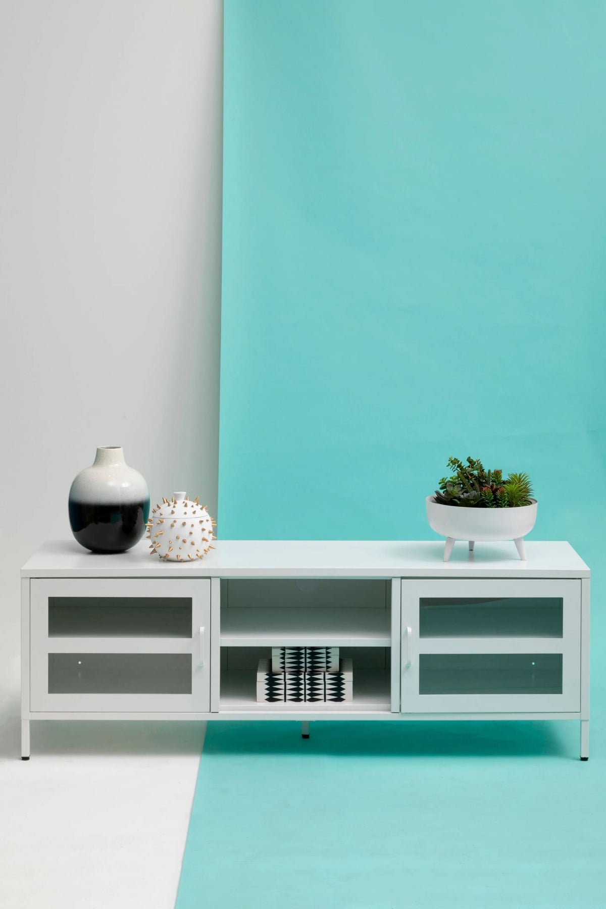 Cambridge Two Door Metal Media Unit #colour_white
