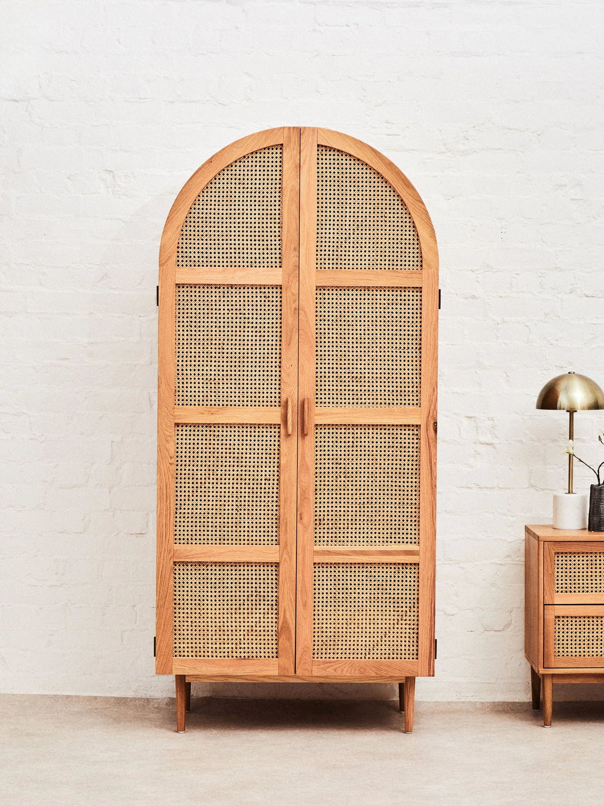 Cannes Rattan and Oak Wood 2 Door Wardrobe