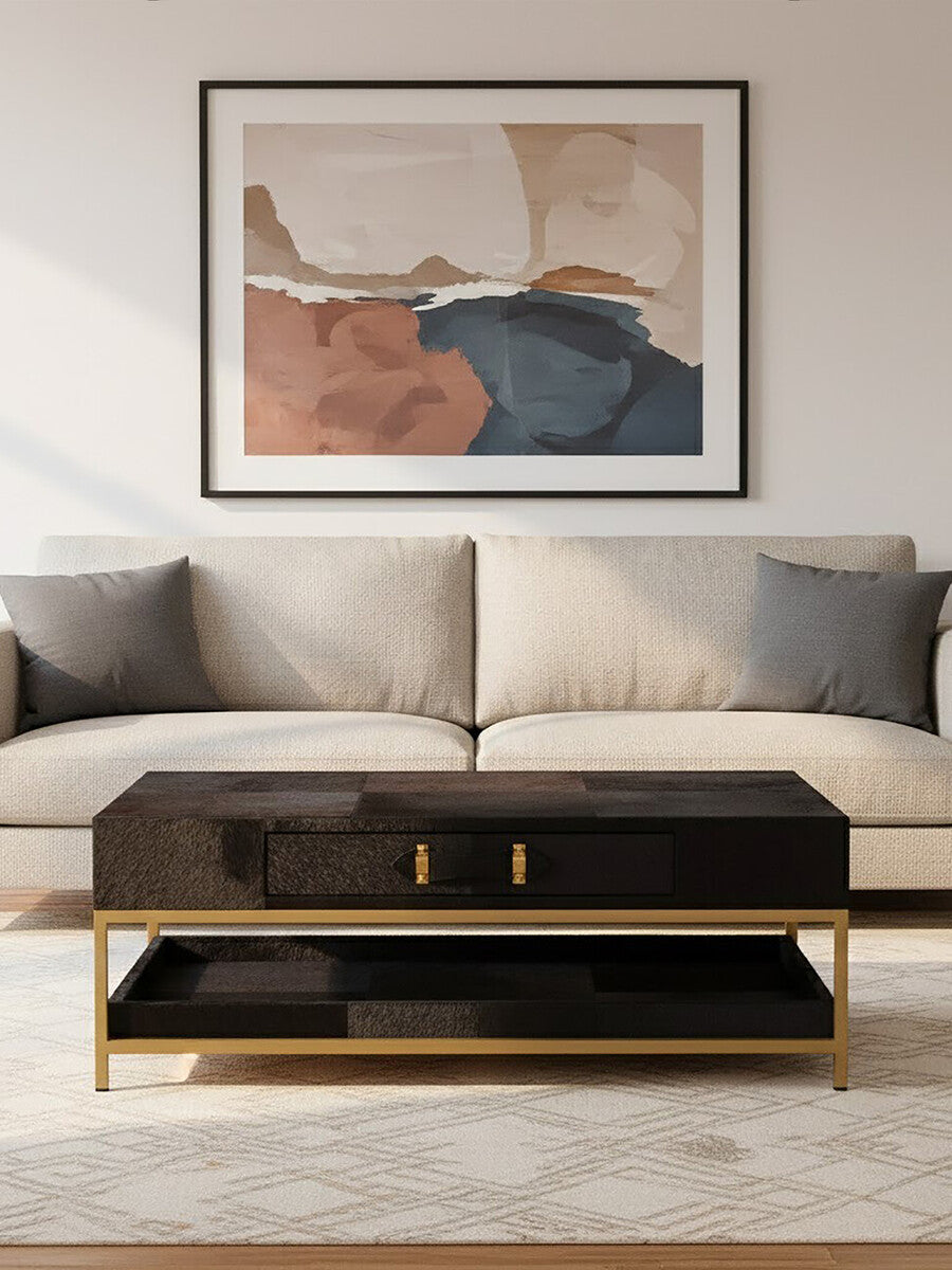 Vienna Black Hair On Leather Coffee Table with Metal Frame