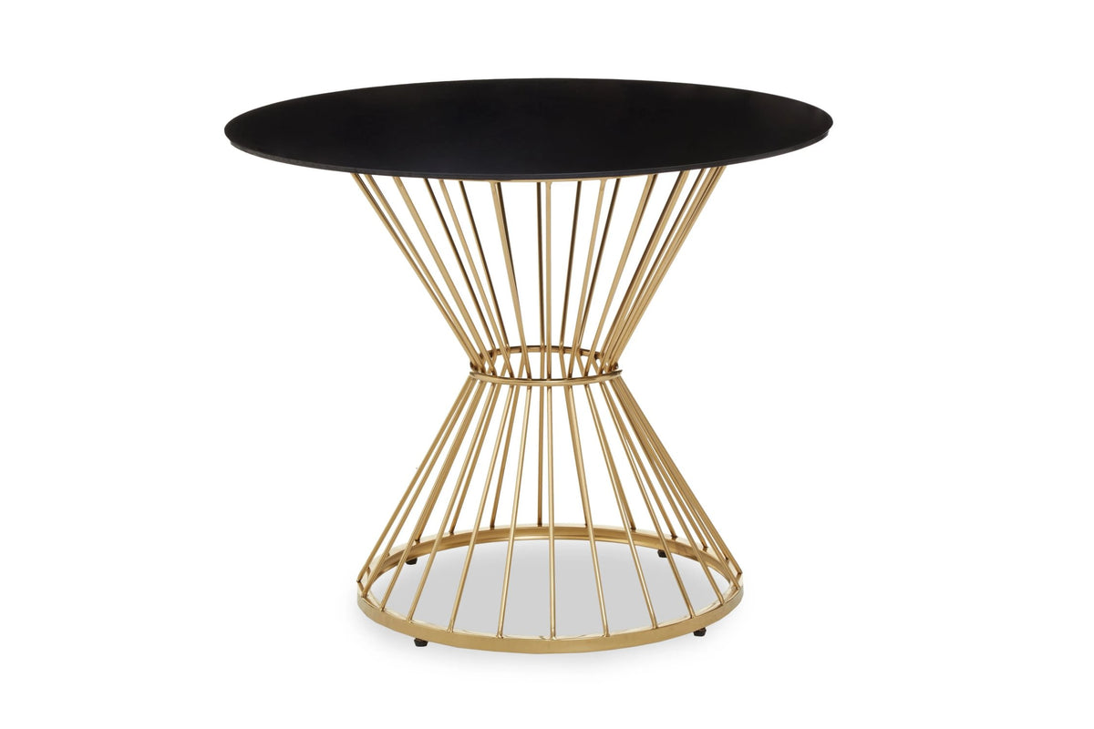 Boston Round Dining Black Glass Table with Gold Hourglass Base
