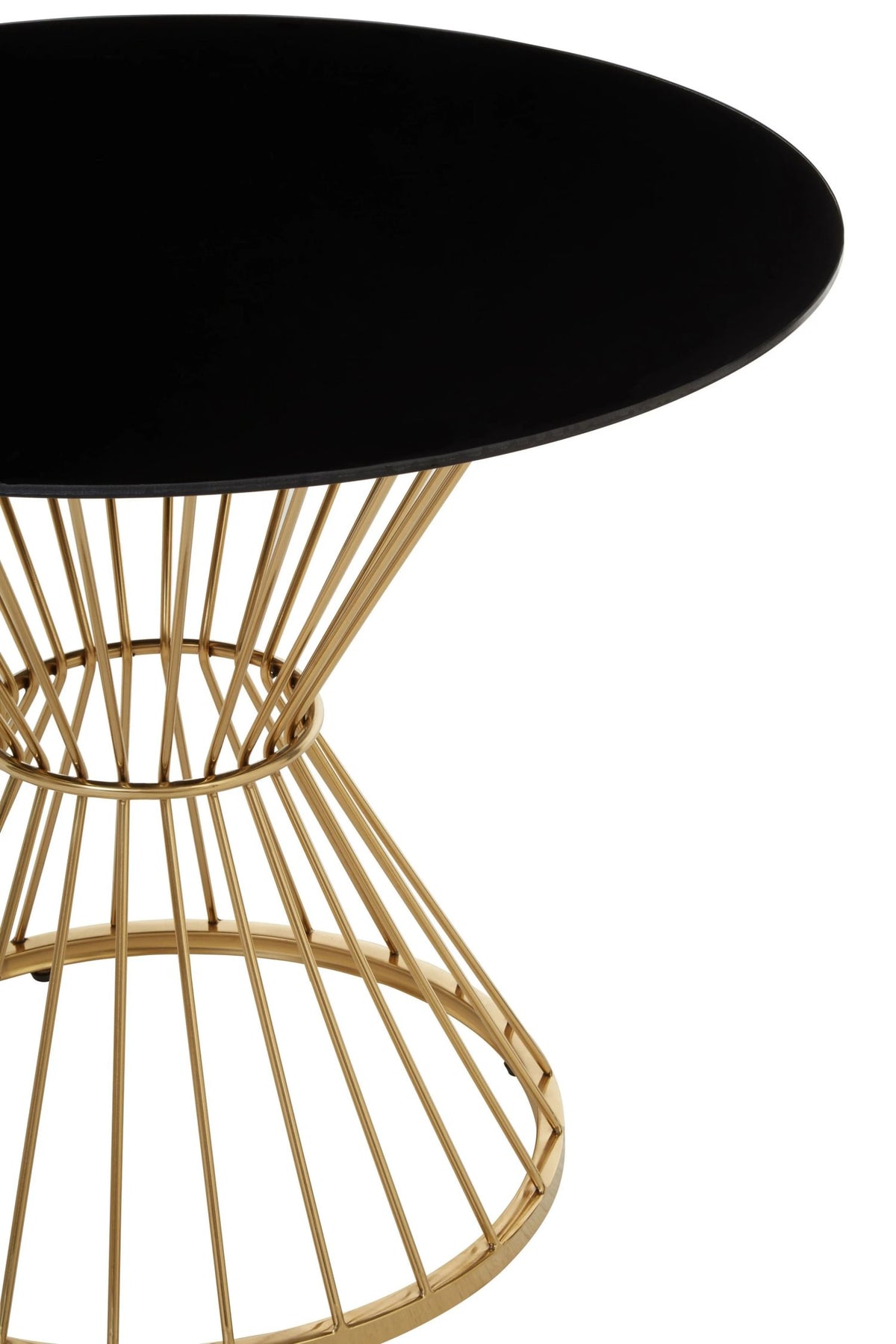 Boston Round Dining Black Glass Table with Gold Hourglass Base